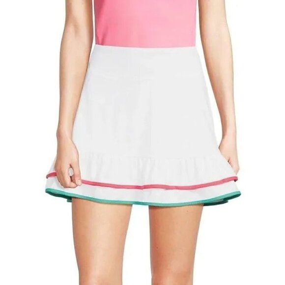 X By Gottex Women's White Piped Ruffle Tennis Skirt Large - Picture 1 of 7